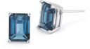 3.40 Carat Emerald-Cut London Blue Topaz Stud Earrings
