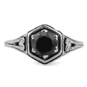 Heart Design Vintage Style Black Diamond Ring in 14K White Gold