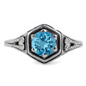 Heart Design Vintage Style Blue Topaz Ring in 14K White Gold