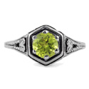 Heart Design Vintage Style Peridot Ring in 14K White Gold