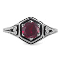Heart Design Vintage Style Ruby Ring in 14K White Gold