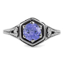 Heart Design Vintage Style Tanzanite Ring in Sterling Silver