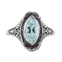 Marquise Cut Aquamarine Art Deco Style Ring in Sterling Silver