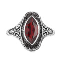 Marquise Cut Garnet Art Deco Style Ring in Sterling Silver