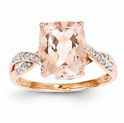 Diamond and Morganite Rectangle Ring in 14K Rose Gold