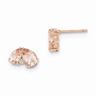 Double Pear-Shaped Morganite and Diamond Earrings in 14K Rose Gold