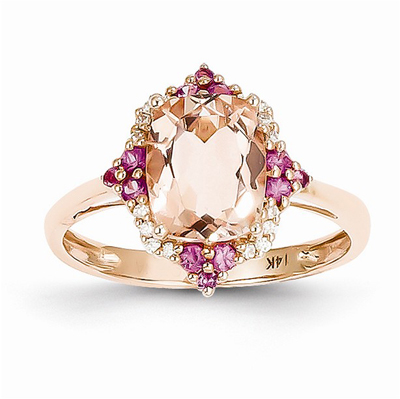 Morganite, Pink Sapphire, and Diamond Ring in 14K Rose Gold