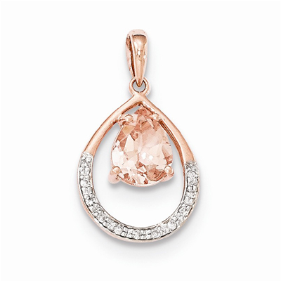 Pear-Shaped Morganite and Diamond Pendant in 14K Rose Gold