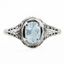 Oval Cut Aquamarine Art Nouveau Style Sterling Silver Ring