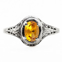 Oval Cut Citrine Art Nouveau Style Sterling Silver Ring