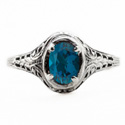Oval Cut London Blue Topaz Art Nouveau Style Sterling Silver Ring
