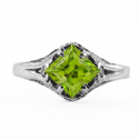 Art Deco Style Princess Cut Peridot Ring in Sterling Silver