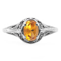 Swan Design Vintage Style Oval Cut Citrine Ring in 14K White Gold