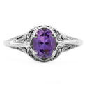 Swan Design Vintage Style Oval Cut Amethyst Ring in Sterling Silver
