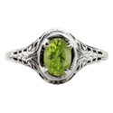 Swan Design Vintage Style Oval Cut Peridot Ring in 14K White Gold