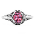 Swan Design Vintage Style Oval Cut Pink Topaz Ring in 14K White Gold
