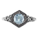 Vintage Floral Design Aquamarine Ring in Sterling Silver