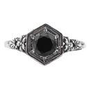 Vintage Floral Design Black Diamond Ring in 14k White Gold