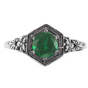 Vintage Floral Design Emerald Ring in 14k White Gold