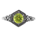 Vintage Floral Design Peridot Ring in Sterling Silver