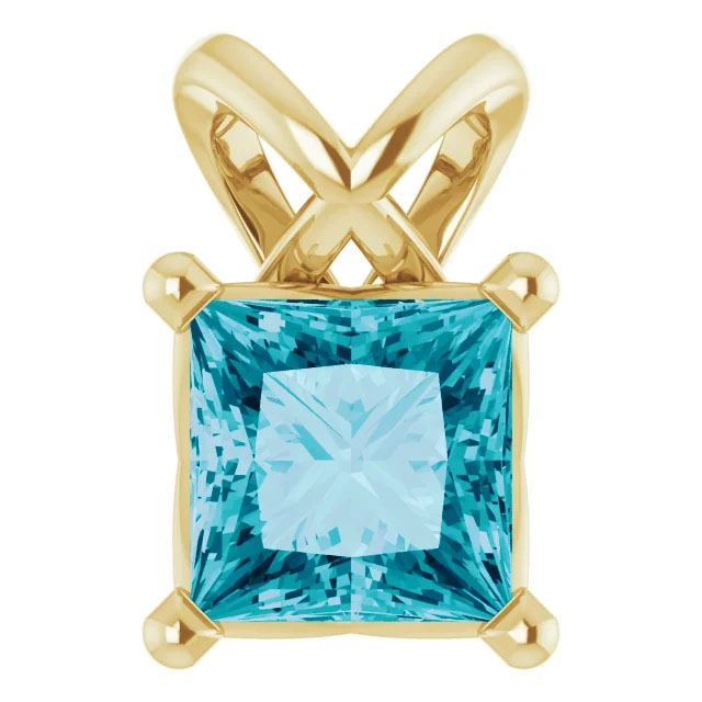 Square Princess-Cut London Blue Topaz Gemstone Pendant 14K Gold