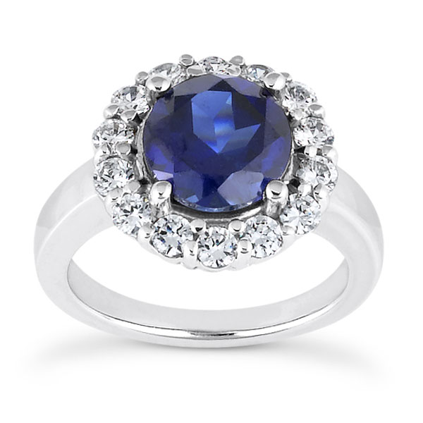 1 Carat Sapphire and 1/3 Carat Diamond Halo Engagement Ring