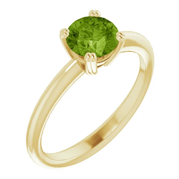1 carat peridot solitaire ring in 14k yellow gold