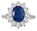 3 Carat Total Diamond and Sapphire Ring, 14K White Gold