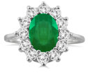 3 Carat Total Emerald and Diamond Ring, 14K White Gold
