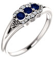 3-Stone Sapphire Tri-Set Diamond Ring, 14K White Gold