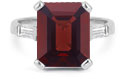 5 Carat Emerald-Cut Garnet and Baguette Diamond Ring, 14K White Gold