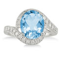5 Carat Blue Topaz and Diamond Ring, 10K White Gold