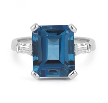 5 Carat Emerald-Cut London Blue Topaz and Diamond Ring 2