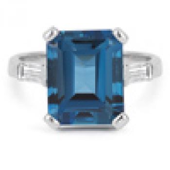 5 Carat Emerald-Cut London Blue Topaz and Diamond Ring 3