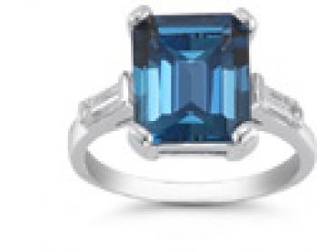 5 Carat Emerald-Cut London Blue Topaz and Diamond Ring 5