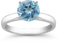 Blue Topaz Gemstone Solitaire Ring in 14K White Gold