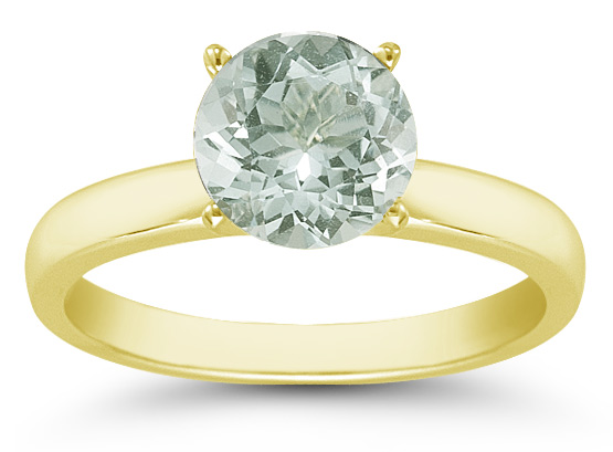 Green Amethyst Gemstone Solitaire Ring in 14K Yellow Gold