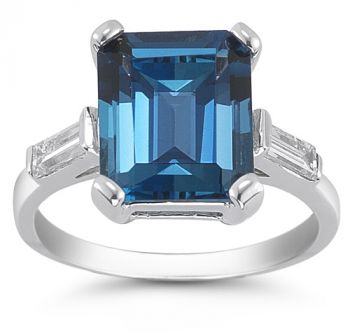 5 Carat Emerald-Cut London Blue Topaz and Diamond Ring 4