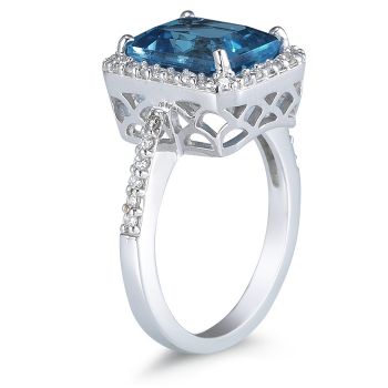 Emerald-Cut London Blue Topaz and Diamond Ring 2