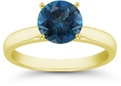 London Blue Topaz Gemstone Solitaire Ring in 14K Yellow Gold