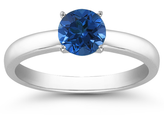 Sapphire Gemstone Solitaire Ring in 14K White Gold