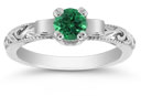 Art Deco Emerald Engagement Ring, 14K White Gold
