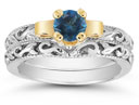 1/2 Carat Art Deco London Blue Topaz Bridal Ring Set