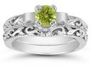 1/2 Carat Art Deco Peridot Bridal Ring Set, 14K White Gold