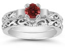 1/2 Carat Art Deco Ruby Bridal Ring Set, 14K White Gold