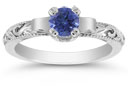1/2 Carat Art Deco Sapphire Engagement Ring, Sterling Silver