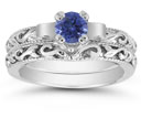1/2 Carat Art Deco Sapphire Bridal Set in Sterling Silver