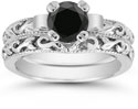 1 Carat Art Deco Black Diamond Bridal Set
