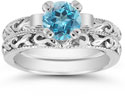 Blue Topaz 1 Carat Art Deco Bridal Set in Sterling Silver