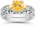 1 Carat Art Deco Citrine Bridal Ring Set